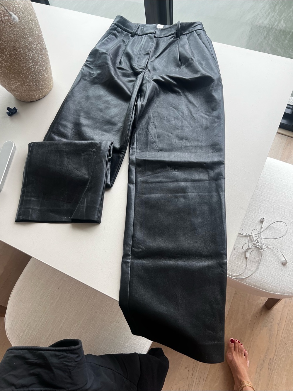 Aritzia Wilfred Black Faux Leather Trousers